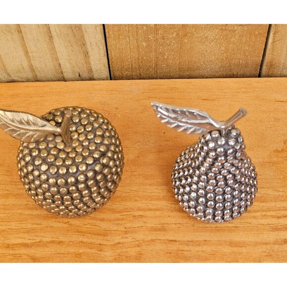 Pair of Studded Decorative Brass and Silver Toned Apple and Pear - Picture 6 of 6